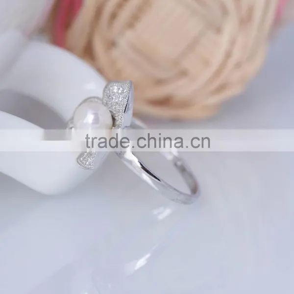2015 Fashion 925 Sterling Silver Ring Clover Micro Zircon Pave Setting Pearl Ring photo-3