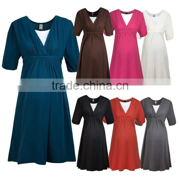 Comfortable Cotton Maternity Clothes Nursing Breastfeeding Dress photo-3