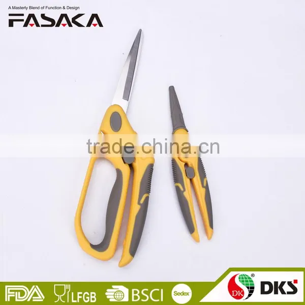 SS130110Y -2016 New Style and Design 2pcs 8"and 6.5" Stainless Steel Sewing Scissors With Colorful PP+TPR Handle