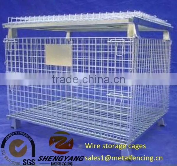 Large heavy duty transport cage several layers stackable collapsible storage bins anti corrosion wire storage cage without feet