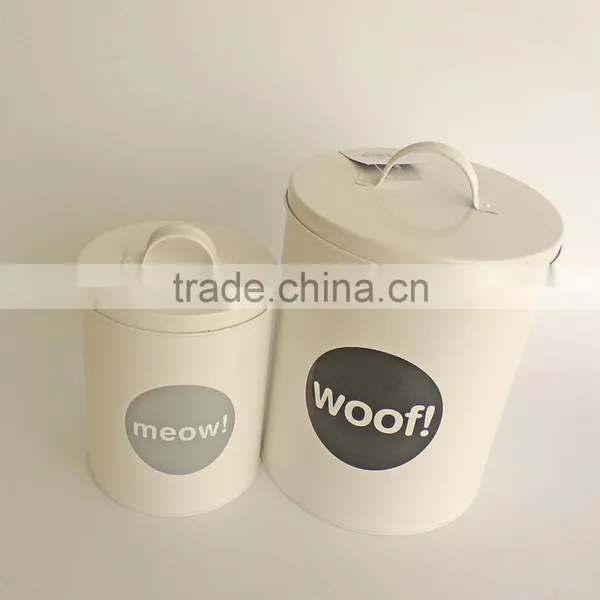 Metal Cat Dog Pet Dry Food Storage Container Tin With Scoop, Cream photo-2