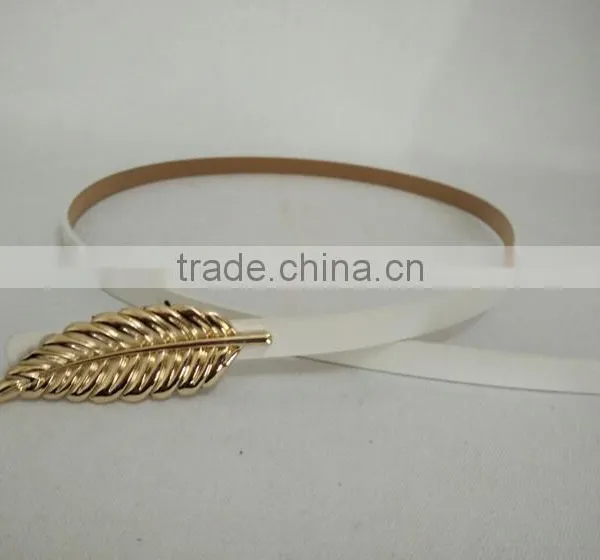 Wholesale Leaf Pattern Alloy Buckle Sex Women Lady Thin PU Waist Belt photo-4