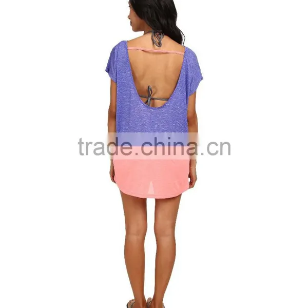 Wholesale Swimwear Manufacturer Color Block Design Cover-Ups Top 100% Polyster Tunic Beach Bikini Cover-ups Beachwear Women photo-5