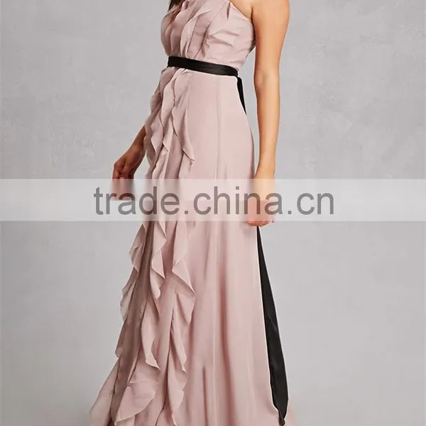 China Clothing OEM Evening Gown Wholesale Slim Dress Women Ruffled Maxi Dress photo-2