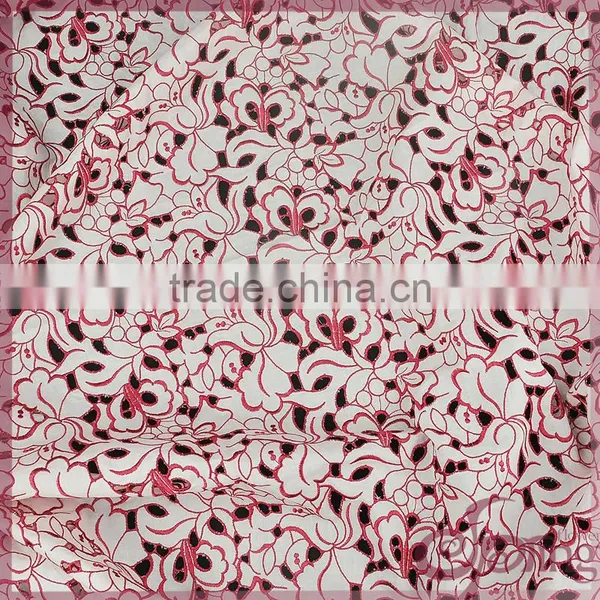 Red Floral Hollow Out Embroidery Design Cotton Lace Fabric for Dress photo-2