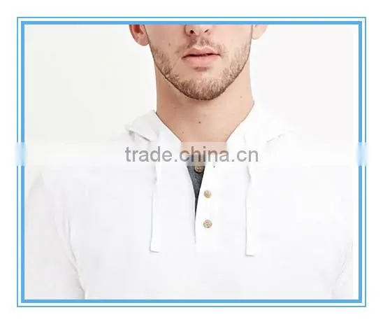Hooded Henley Raglan Sleeves Hoodie Chambray Trim Button Placket Hoodie Curved Hem Hoodie photo-4
