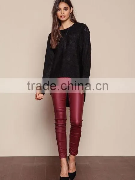 MGOO Brand Sweaters Pullover Model Black Leathertte Sweaters Knit Hi Low Fashion Clothing Urban photo-2