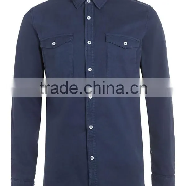 New Model Navy Blue Double Pocket Twill Long Sleeve Casual Shirt photo-5