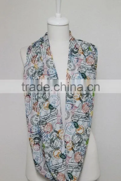 Stamps Pattern Chiffon Infinity Scarf, Circle Scarf, Long Scarf, Mother's Day Gift Ideas For Her, Spring - Summer - Fall - Winte photo-3