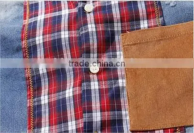 2016 New Arrival England Style Splicing Men Denim Casual Shirt photo-4