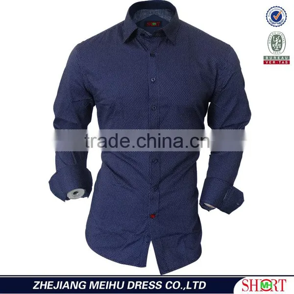 2017 Navy Polka Dot New Pattern Mens Shirts for Men With Long Sleeve photo-2