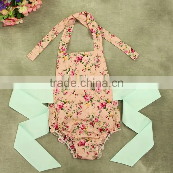 Girl's Flower Printing Wide Stapped Romper for Baby photo-6