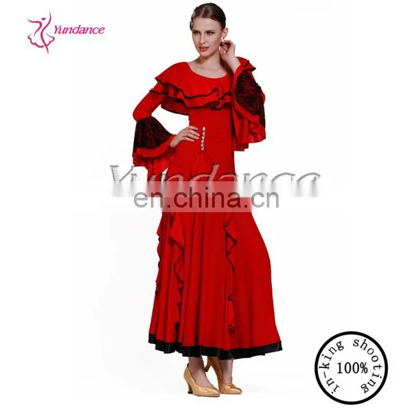 2015 Red Long Sleeve Modern Long Stripper Dance Stage Dance Dress M-01 photo-2