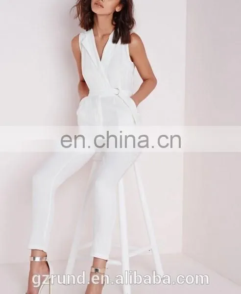 BS60009 Hottest Ladies Sleeveless D-Ring Wrap Jumpsuit White China Wholesale