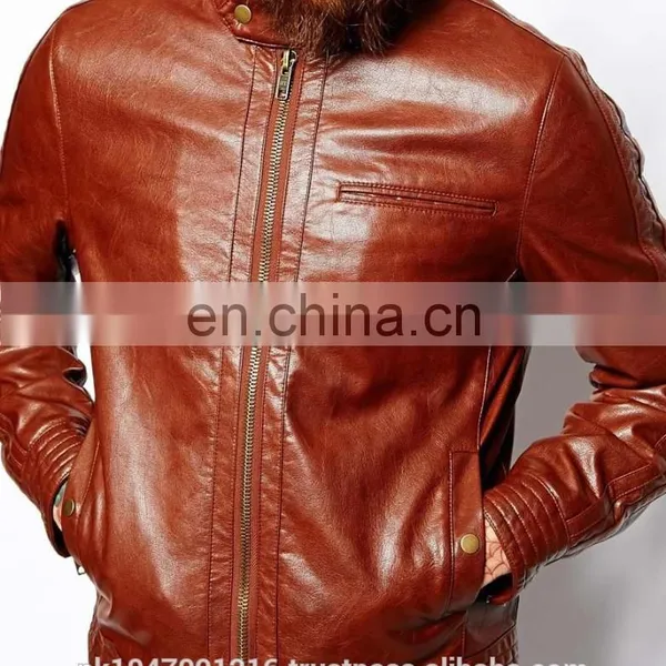 Men's Leather Look Like Jacket Classic Style Brown Color photo-3