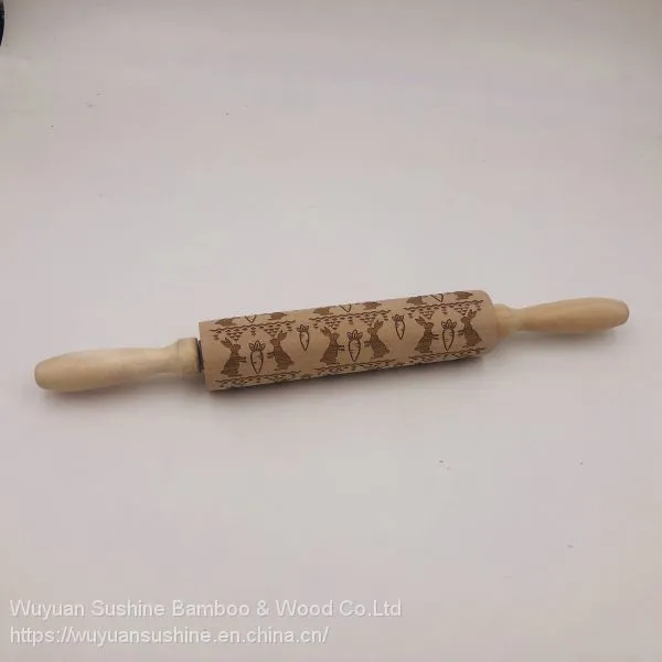 Rabbit Pattern Wooden Rolling Pin, Made of Chinese Cherry photo-2
