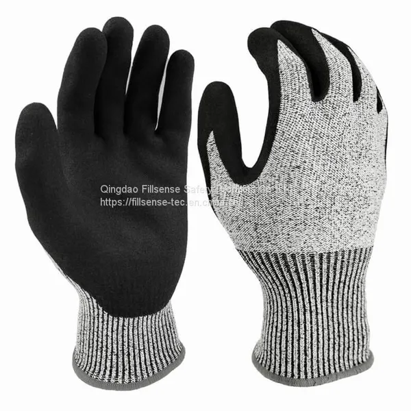 Anti Cut Level 5/C 13 Gauge UHMWPE(HPPE) Liner Nitrile Sandy Coated Cut Resistant Gloves photo-2