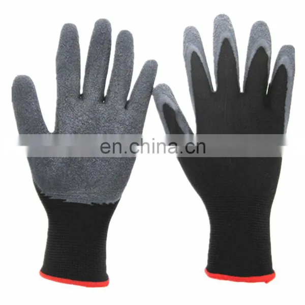 13guage Black Work Gloves Latex Coated Work Gloves Crinkle Latex Gloves Good Quality