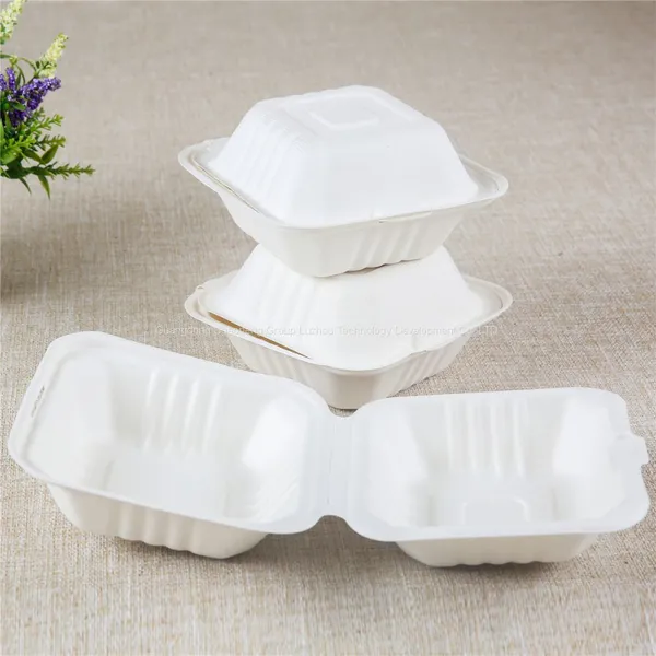 Customizable 450ml Refrigerator & Microwave Safe Biodegradable 6 Inch Sugarcane Bagasse Burger Box Clamshell photo-3