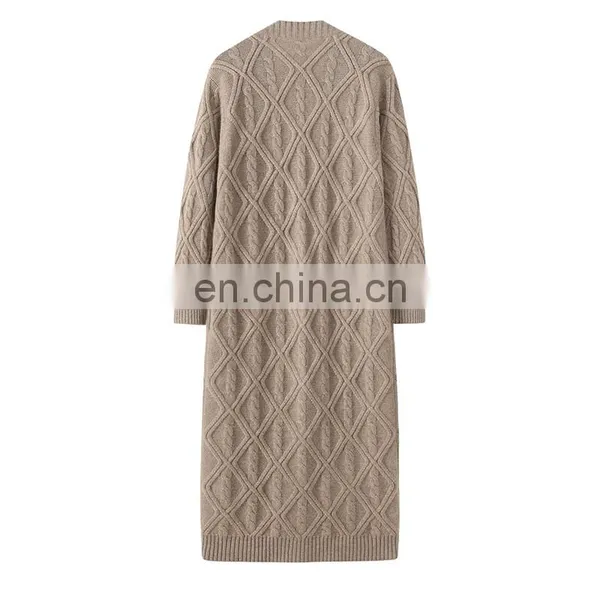 New Arrival Winter Women's X-Long Cardigan Pure Cashmere Chunky Knit Sweater Button Decoration V-Neck Collar Streetwear Style photo-2