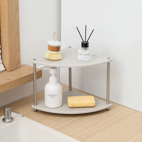 Custom OEM ODM 2-Tier Fan-Shape Bathroom Corner Diatomite Absorbent Stone Drying Rack photo-3