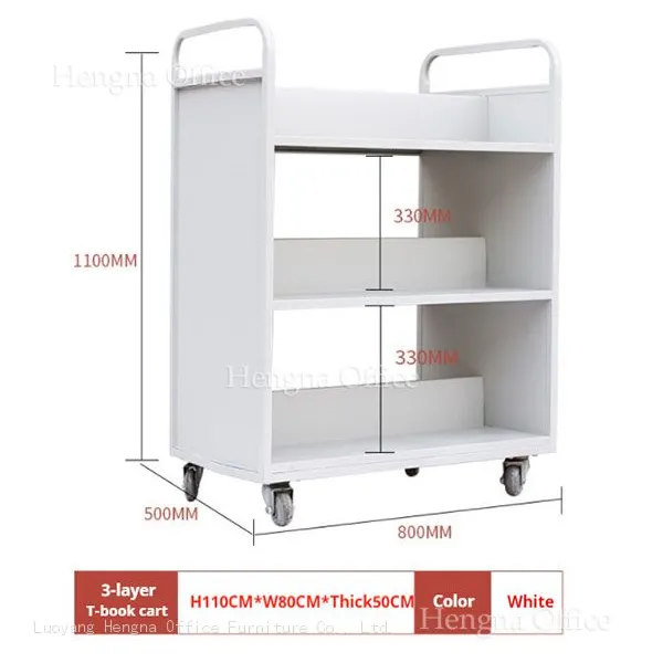 H1100mm Vertical 3 Layer Steel Filing Cart | Compact Mobile Book Shelf Organizer Library Book Trolley With Large Storage photo-3