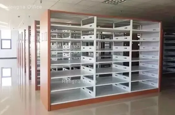 Étagères de bibliothèque en acier haute densité - Double face, profondeur de 450 mm | Contient 20 % plus de livres par pied linéaire