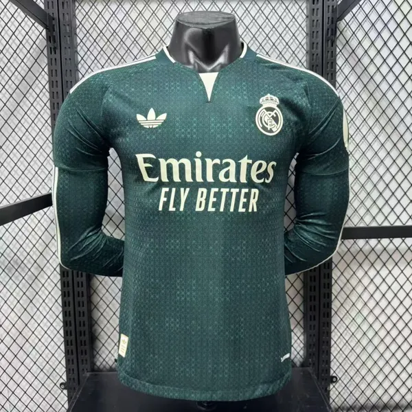2627 Real Madrid Away Jersey, Real Madrid Green Long-sleeve Away Soccer Shirt, Real Madrid Player Version Football Kit