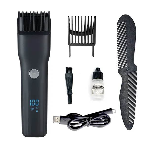 USB Fast Charging IPX7 Waterproof Men Beard Trimmer,Stainless Steel Blade 600mAh Li‑ion LCD Cordless Hair Clipper for Hotel Home Travel Salon photo-2