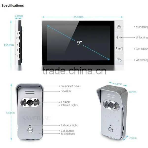 9" Video Door Phone Intercom Doorbell Security 1 Camera 2 Monitors Night Vision photo-2