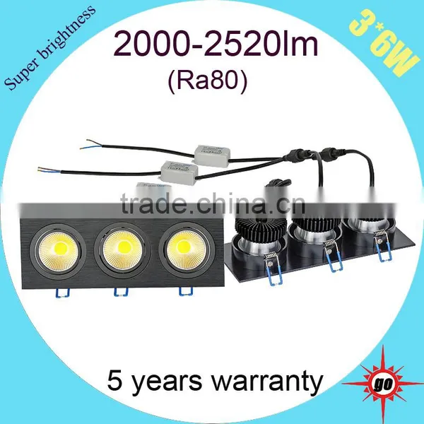 Retrofit aluminum material based square led, 3*6w cob led square downlight