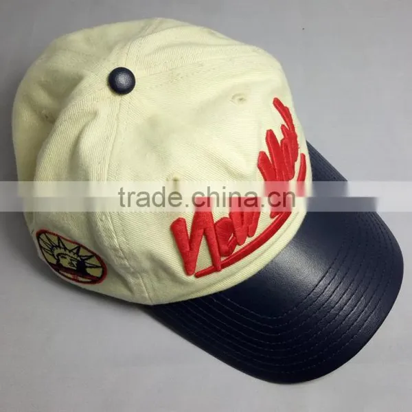 Custom 6 Panel New York Embroidery Unique Baseball Cap pu Brim Baseball Hat photo-2