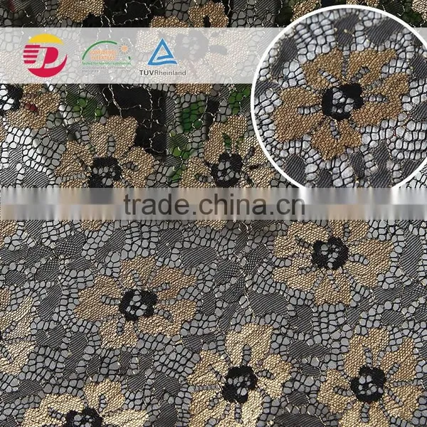 Factory Cheap Nylon Poly Embroidery Lace Fabric Emerald Gold for Sale photo-6