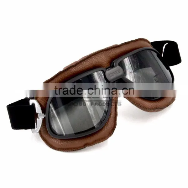 BJ-GT-009 Comfortable Tea Lens Leather Motocross Goggles photo-4