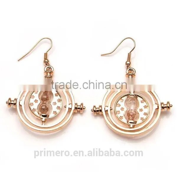 Hot Sale Drop 18K Gold Plating Time Turner Design Hourglass Dangle Earrings photo-2