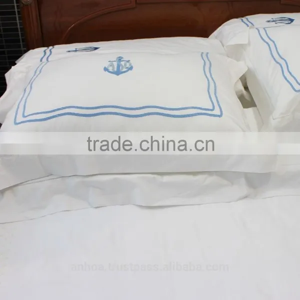 Anchor and Rope Embroidered and Monogram Bedding Set in Sky Blue photo-2