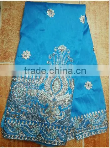 New Design African Blue Silk George Lace Indian George Lace With Sequins Fashion Design George Clothing photo-4