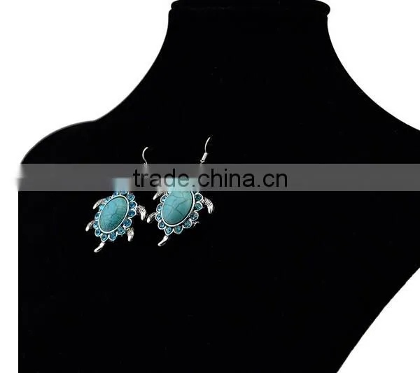 2016 Bohemia Gypsy Fashion Turtle Dangle Long Drop Turquoise Earrings For Women photo-3