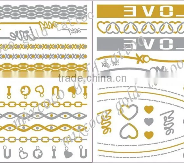 2016 Hot Factory Quality Golden Tattoo Sticker, Metallic Tattoo Gold Temporary Tattoos photo-5