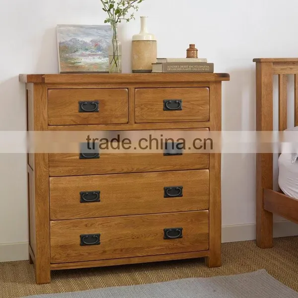Antique Rustic Retro Solid Oak Wood 2 Over 3 Chest photo-2