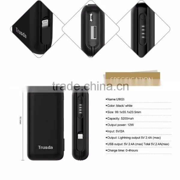 New 5200mah Small Steamed Bun Power Bank With MFi Cable Built-in photo-6