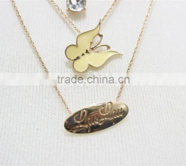 Gold Chain Layered Set Necklace W/Clear Teardrop Diamond Yellow Butterfly Metal Necklace 2016 Fashion Style Wholesale photo-2