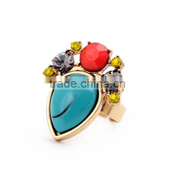 Hot Sale Turquoise Imitation Gem Crystals Water Drop Rings For Women Gift photo-2