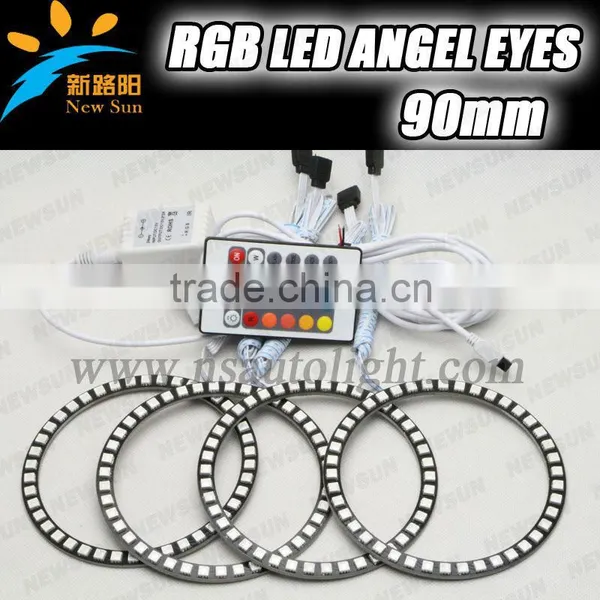Color Changing Rgb Led 90mm Led Ring Lights Car Headlight Replacement RGB Angel Eyes Halo Ring With Rgb Led Controller