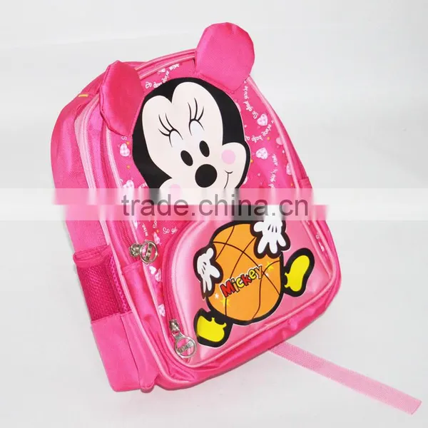 Polyester Pink Mickey Print Girls Small Size School Bag photo-3