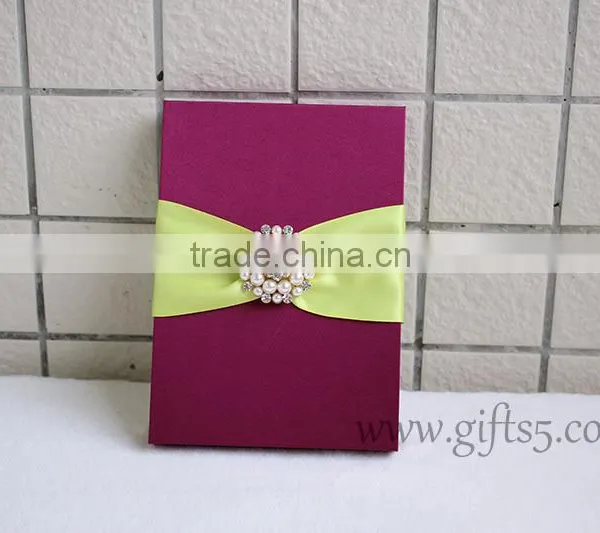 Custom Burgundy Wedding Invitation Boxes With Brooch in Handmade photo-3