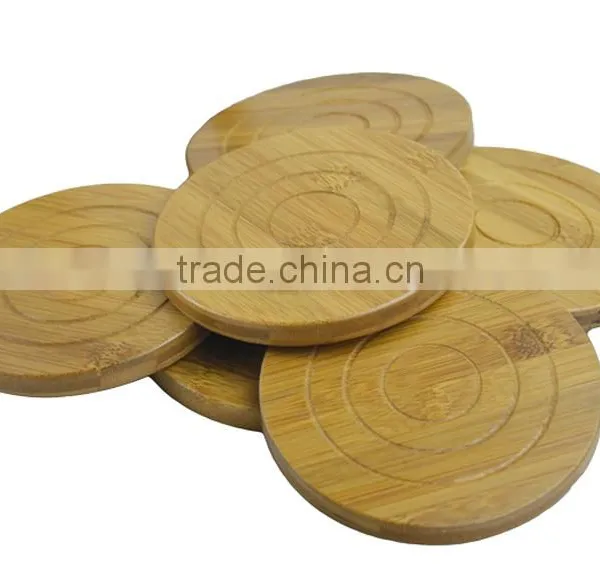 DT017 All Natural Round Bamboo Coaster, Set of 6 PCS in Holder Bamboo Table Mat photo-3