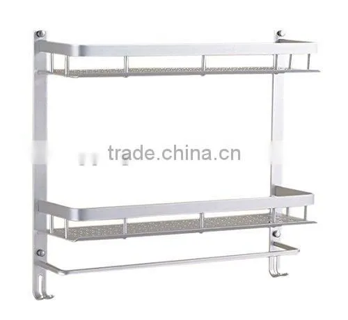 ESYLIFE Aluminum 2 Tier Bathroom Shelf Wall Mounted Towel Rack With Towel Bars Hook, Silver, 15.75 x 5.5 x 16.75 Inches