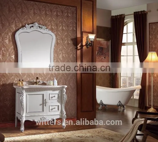 White Color Solid Wooden Bathroom Basin Mirrored Cabinets WTS1612 photo-2