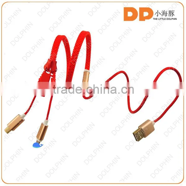 OEM Logo and Package Sync and Charging Zipper Usb Cable Metal Shell 2 in 1 Usb Charger Cable photo-4